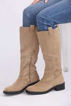 Camel Suede Designer Knee High Flat Boot (PACK A)