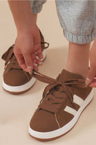 BROWN CORE CAMPUS DOUBLE STRIPES PLATFORM LACE UP SNEAKERS