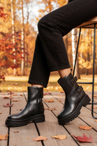 Black Chunky Sole Buckle Ankle Boots
