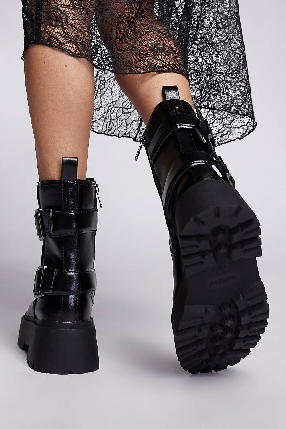Black Double Buckle Chunky Biker Boots