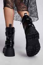 Black Double Buckle Chunky Biker Boots