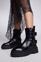 Black Double Buckle Chunky Biker Boots