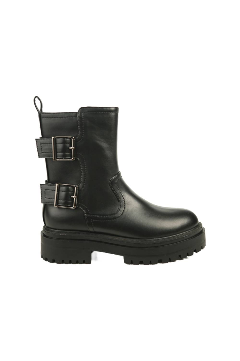 Black Double Buckle Chunky Biker Boots
