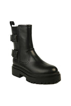 Black Double Buckle Chunky Biker Boots