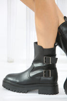 Black Double Buckle Chunky Biker Boots