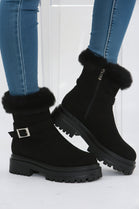 Black Faux Fur Collar Buckle Ankle Boot (PACK B)