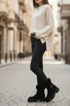 Black Faux Fur Collar Buckle Ankle Boot (PACK A)