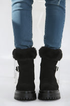 Black Faux Fur Collar Buckle Ankle Boot (PACK A)