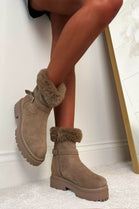 Camel Suede Faux Fur Lined Winter Ankle Boots