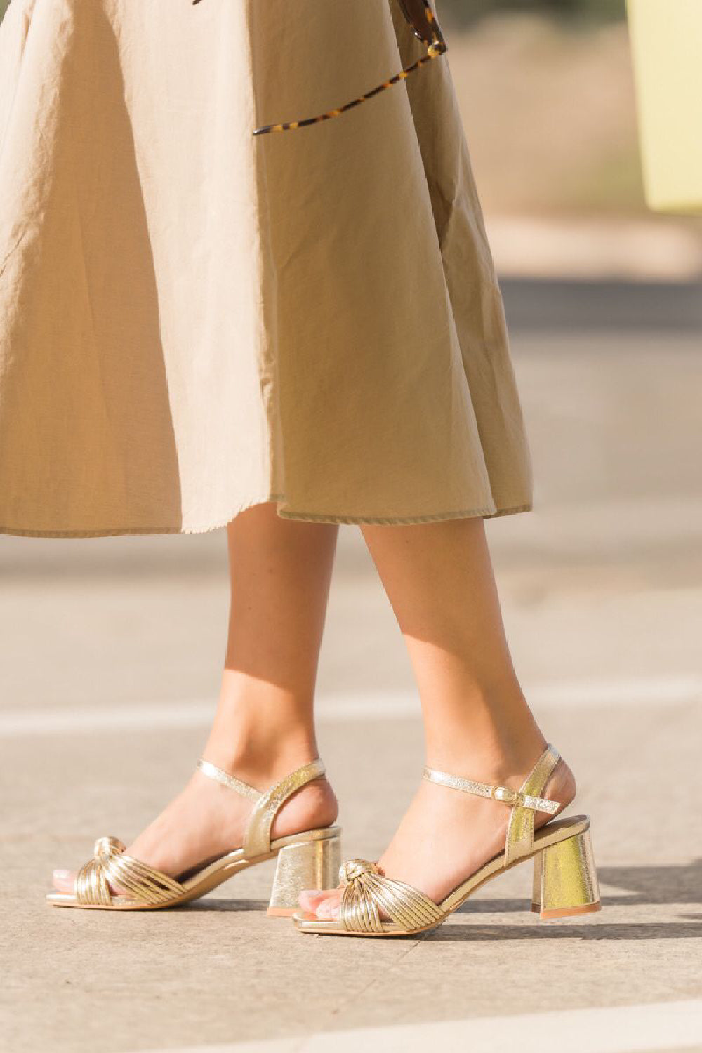 Women's Gold Knot Strap Low Block Heel Sandals – Party & Wedding Heels