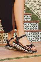 BLACK ESPADRILLE LOW PLATFROM STRAPPY WEDGE SANDALS