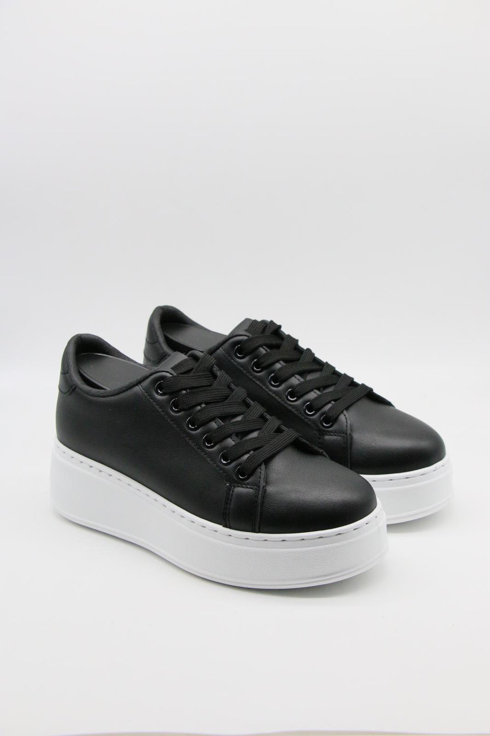 Women's Lace Up Black Chunky Flat Casual Fashion Designer Trainers