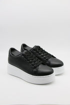 Women's Lace Up Black Chunky Flat Casual Fashion Designer Trainers