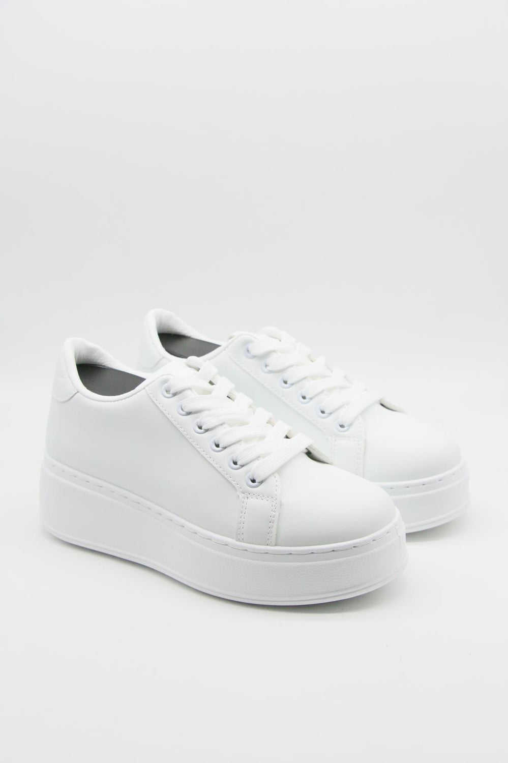 Women's Lace Up White Chunky Flat Casual Fashion Designer Trainers