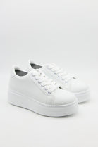 Women's Lace Up White Chunky Flat Casual Fashion Designer Trainers