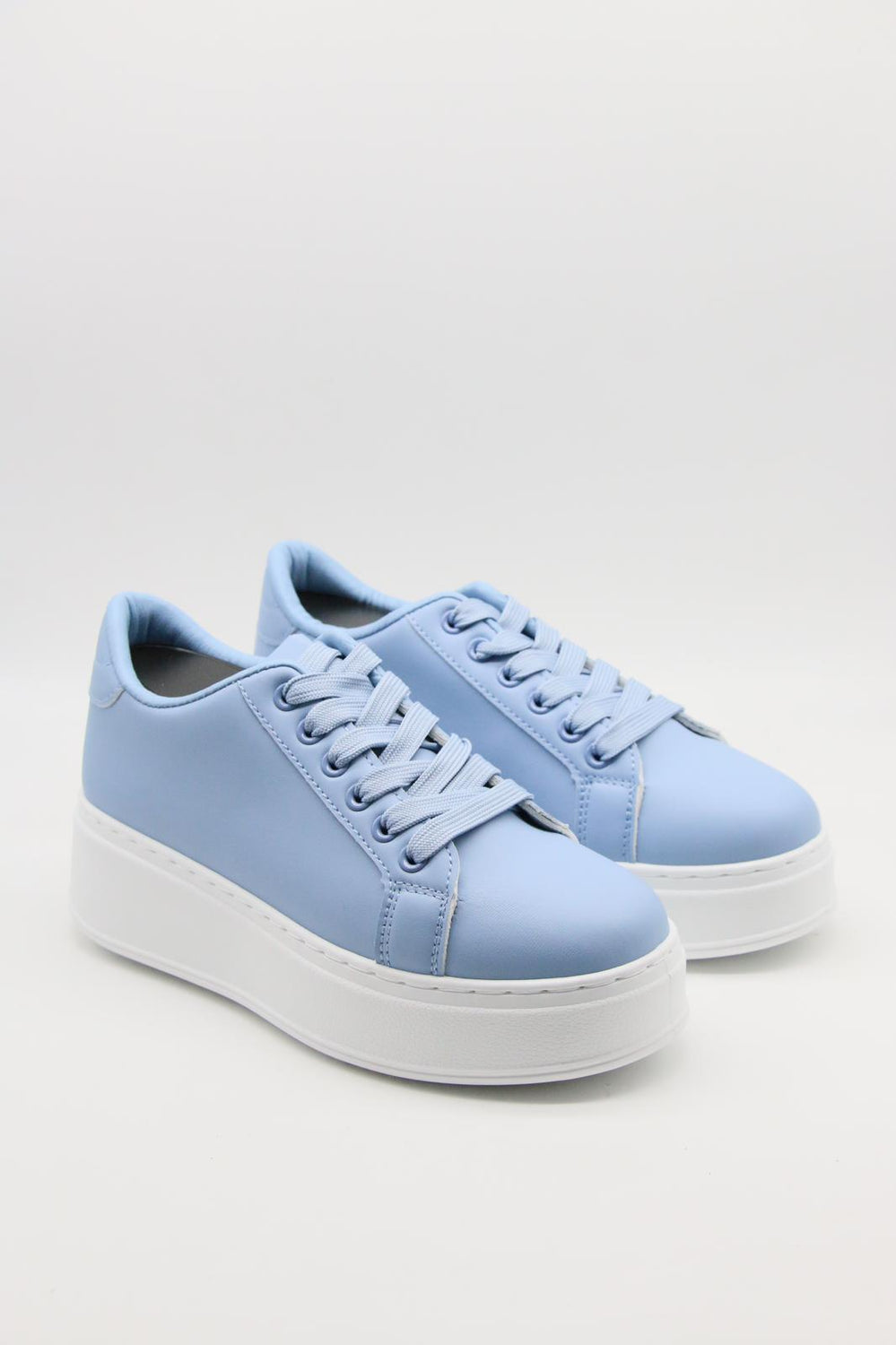 Women's Lace Up Blue Chunky Flat Casual Fashion Designer Trainers