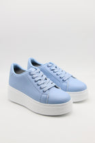 Women's Lace Up Blue Chunky Flat Casual Fashion Designer Trainers