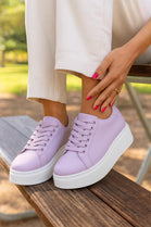 Women's Lace Up Purple Chunky Flat Casual Fashion Designer Trainers
