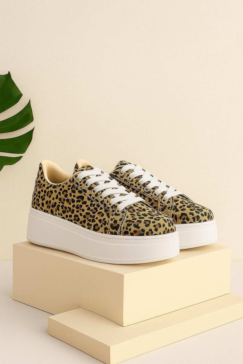 Women's Lace Up Leopard Chunky Flat Casual Fashion Designer Trainers