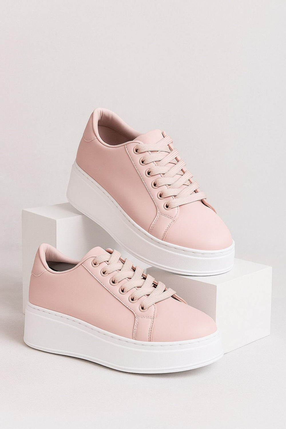 Women's Lace Up Pink Chunky Flat Casual Fashion Designer Trainers