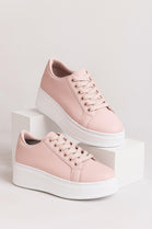 Women's Lace Up Pink Chunky Flat Casual Fashion Designer Trainers