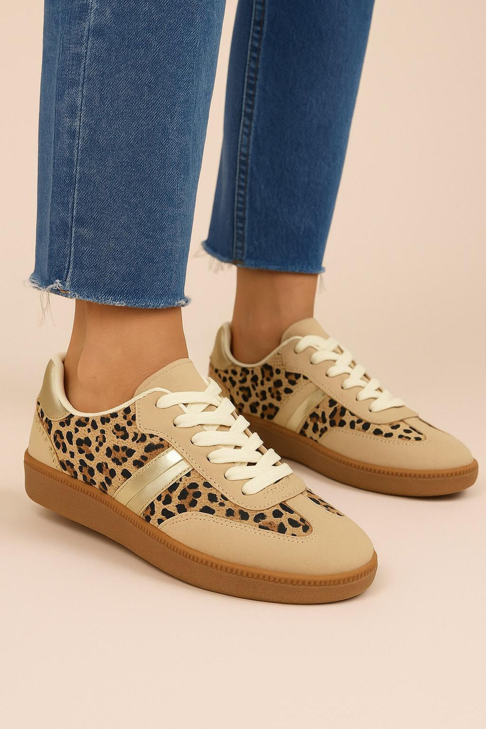 Women's Lace Up Leopard Print Flat Casual Fashion Trainers