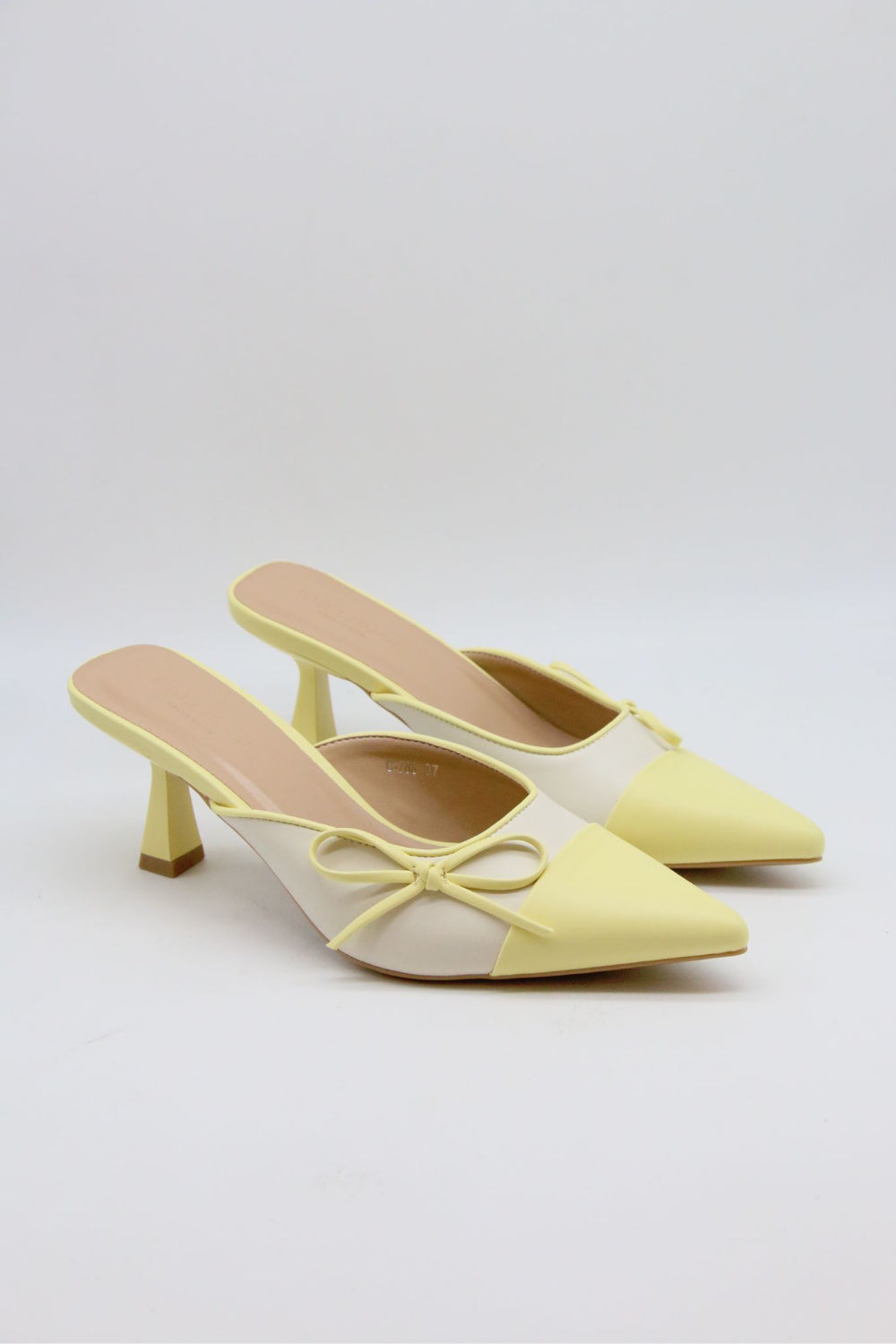 Women’s Yellow Bow Detail Pointed Toe Mule Heels