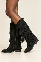 Black Faux Suede Fringe Western Cowboy Boots
