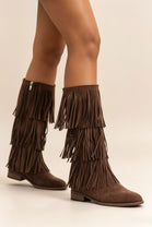Brown Faux Suede Fringe Western Cowboy Boots