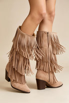 Western Layered Fringe Beige Suede Festival Cowboy Boots