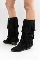 Western Layered Fringe Black Suede Festival Cowboy Boots