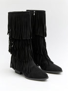 Western Layered Fringe Black Suede Festival Cowboy Boots