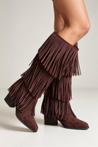 Western Layered Fringe Brown Suede Festival Cowboy Boots