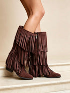 Western Layered Fringe Brown Suede Festival Cowboy Boots