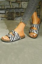 ZEBRA DOUBLE BUCKLE STRAPPY SLIP ON SLIDER SANDALS