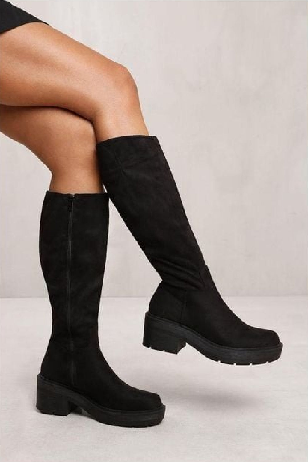 Knee high suede boots no heel best sale