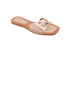 NUDE SLIP ON CLEAR PERSPEX GOLD METAL DETAIL SLIDER FLAT SANDALS