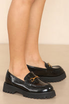 Black Chunky Flatform Loafers With Metal Detail