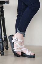 Cream PU Lizard Strappy Chunky Platform Sandals