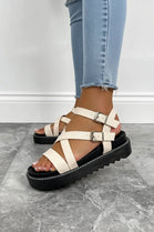Women's Cream PU Strappy Platform Sandals