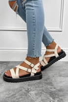 Women's Cream PU Strappy Platform Sandals