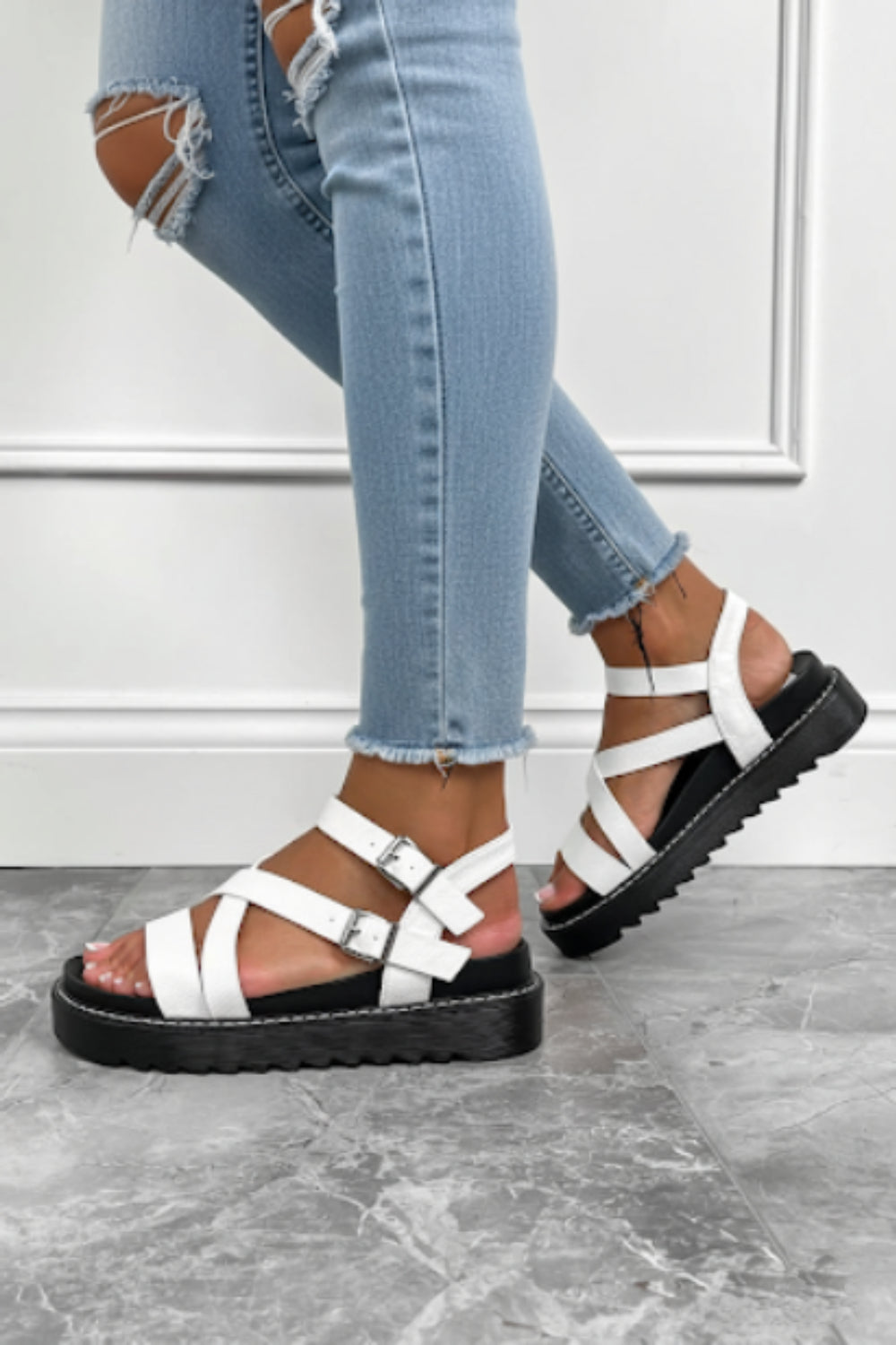 Women's White Strappy Platform Sandals