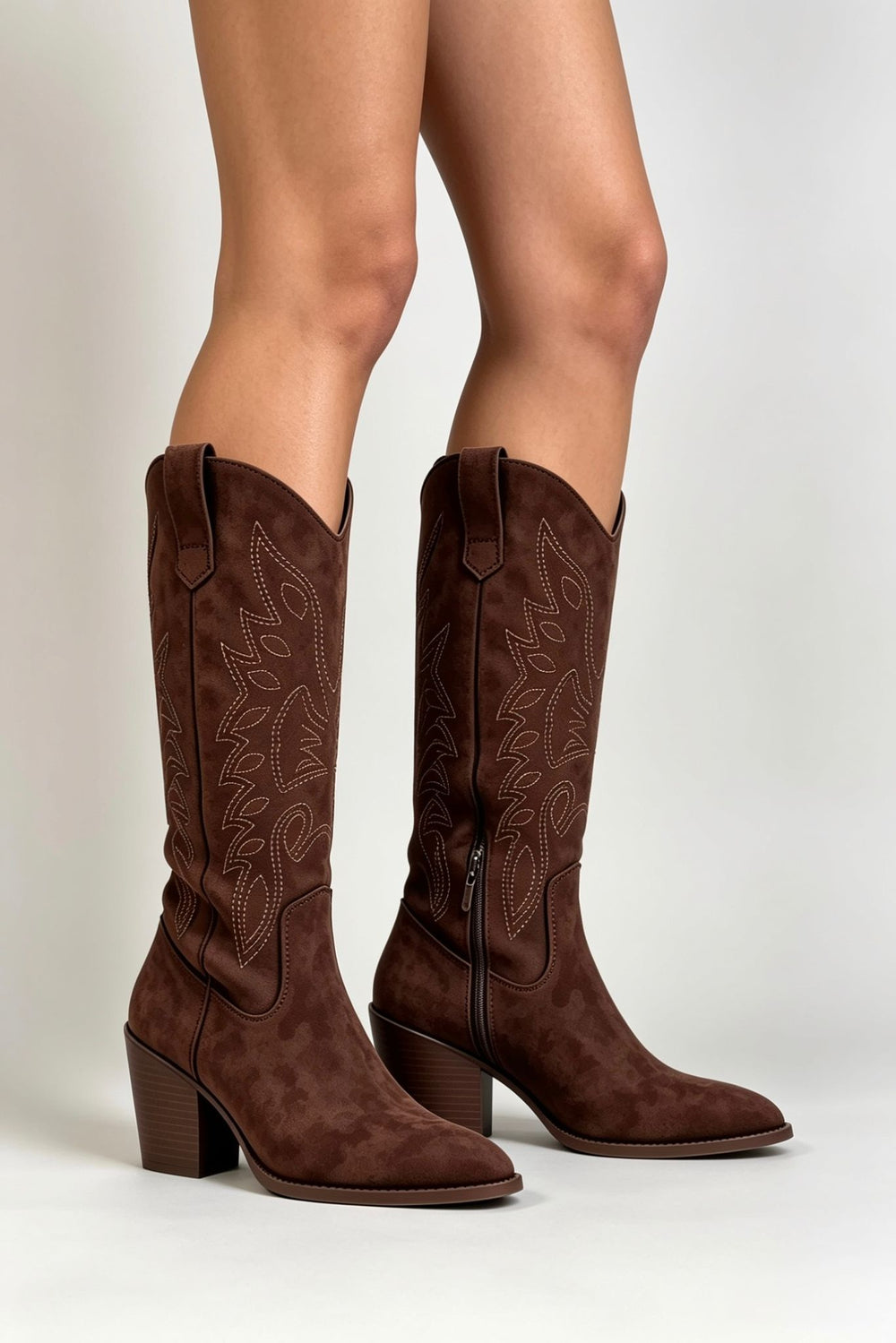 Dark Brown Embroidered Pointed Toe Western Cowboy Boots