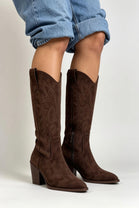 Dark Brown Embroidered Pointed Toe Western Cowboy Boots