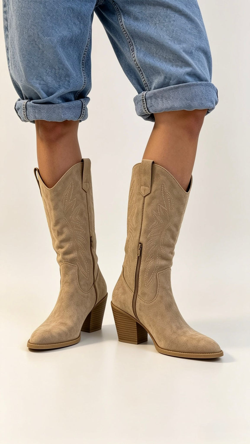 Camel Embroidered Pointed Toe Western Cowboy Boots