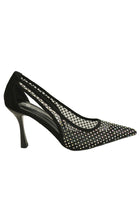 Black Mesh Diamante Court Shoe Heel