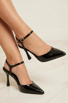 Black Pointed-Toe Ankle Strap Stiletto Heels