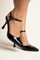 Black Pointed-Toe Ankle Strap Stiletto Heels