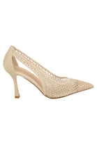 Cream Mesh Diamante Court Shoe Heel