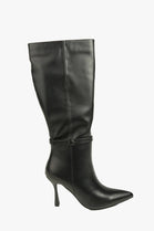 Buckle Detail Stiletto Heel Pointed Toe Knee High Boots In Black